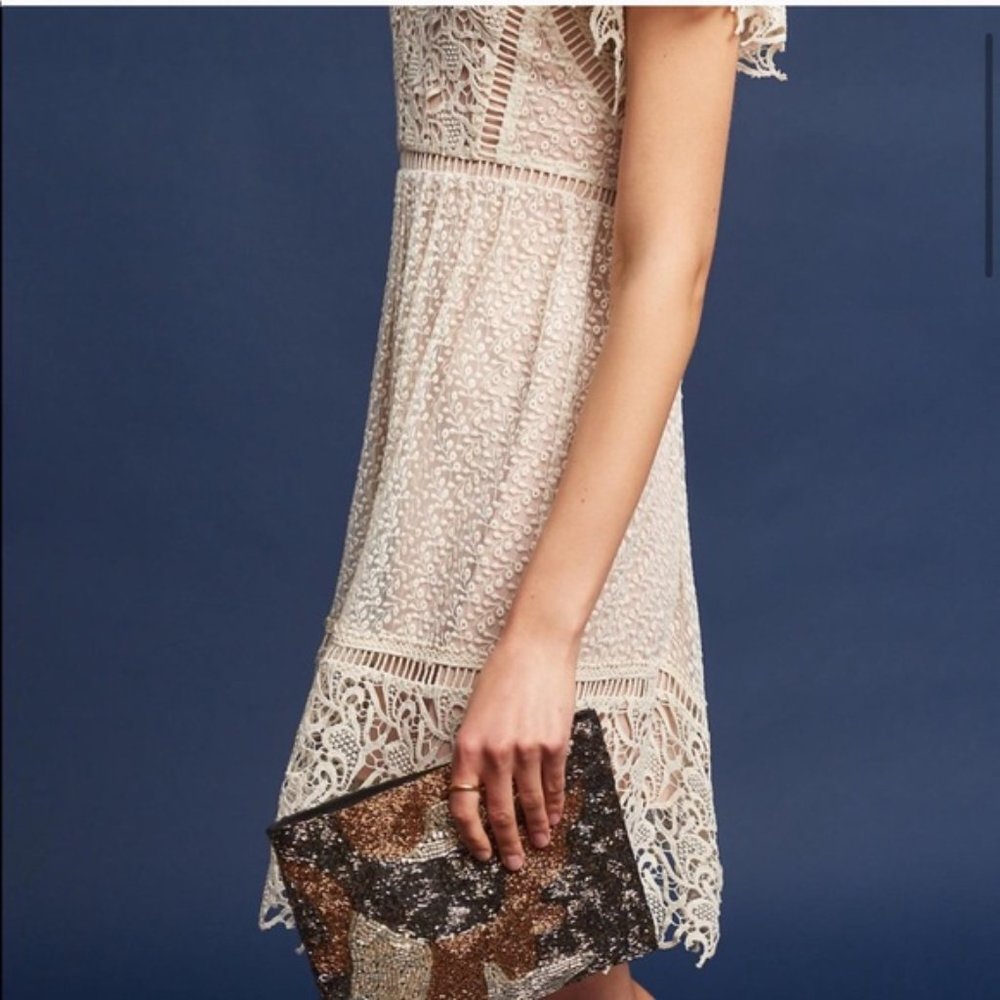 Anthropologie Ranna Gill Larissa Lace Dress Cream Ivory Short Sleeve, Sz Small - Picture 6 of 12